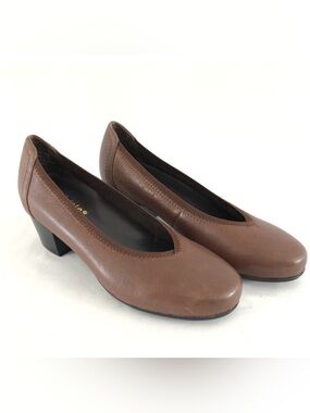 David Tate Womens Pumps Block Heels Leather Brown